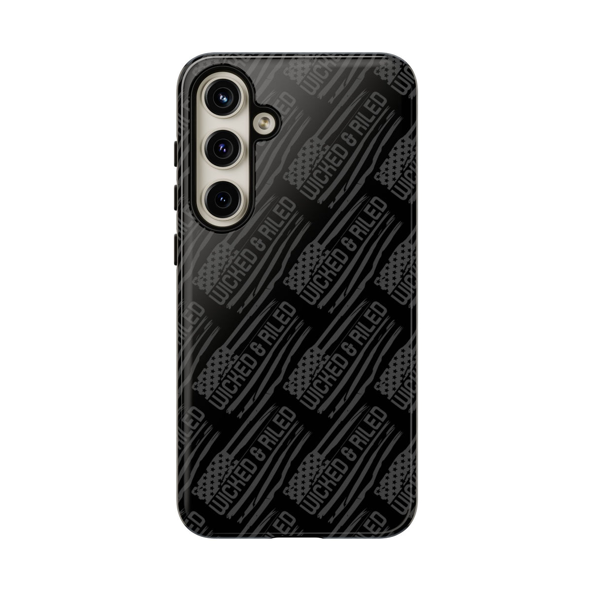 Rugged black protective phone case by Printify featuring a textured TOUGH CASES pattern for enhanced grip and durability.