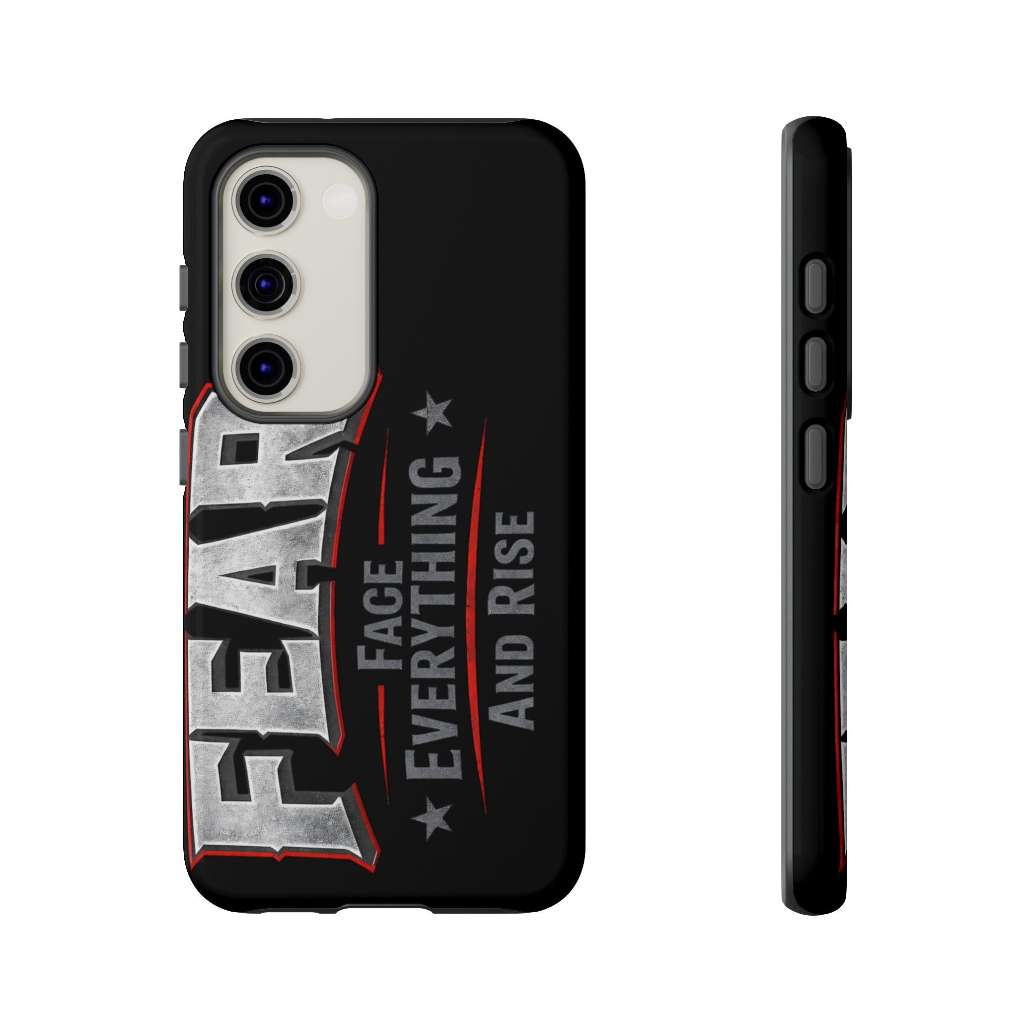Fear Face Everything and Rise phone case by Printify featuring a bold, motivational design on a sleek surface.