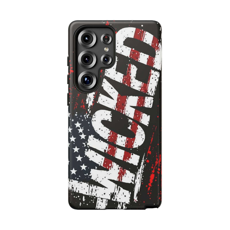 Distressed American Flag phone case with "VETERAN" graphic, designed for rugged protection by Printify.