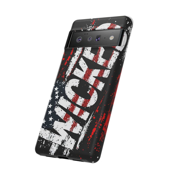 Distressed American flag phone case featuring "VETERAN" graphic by Printify, showcasing rugged patriotic design.