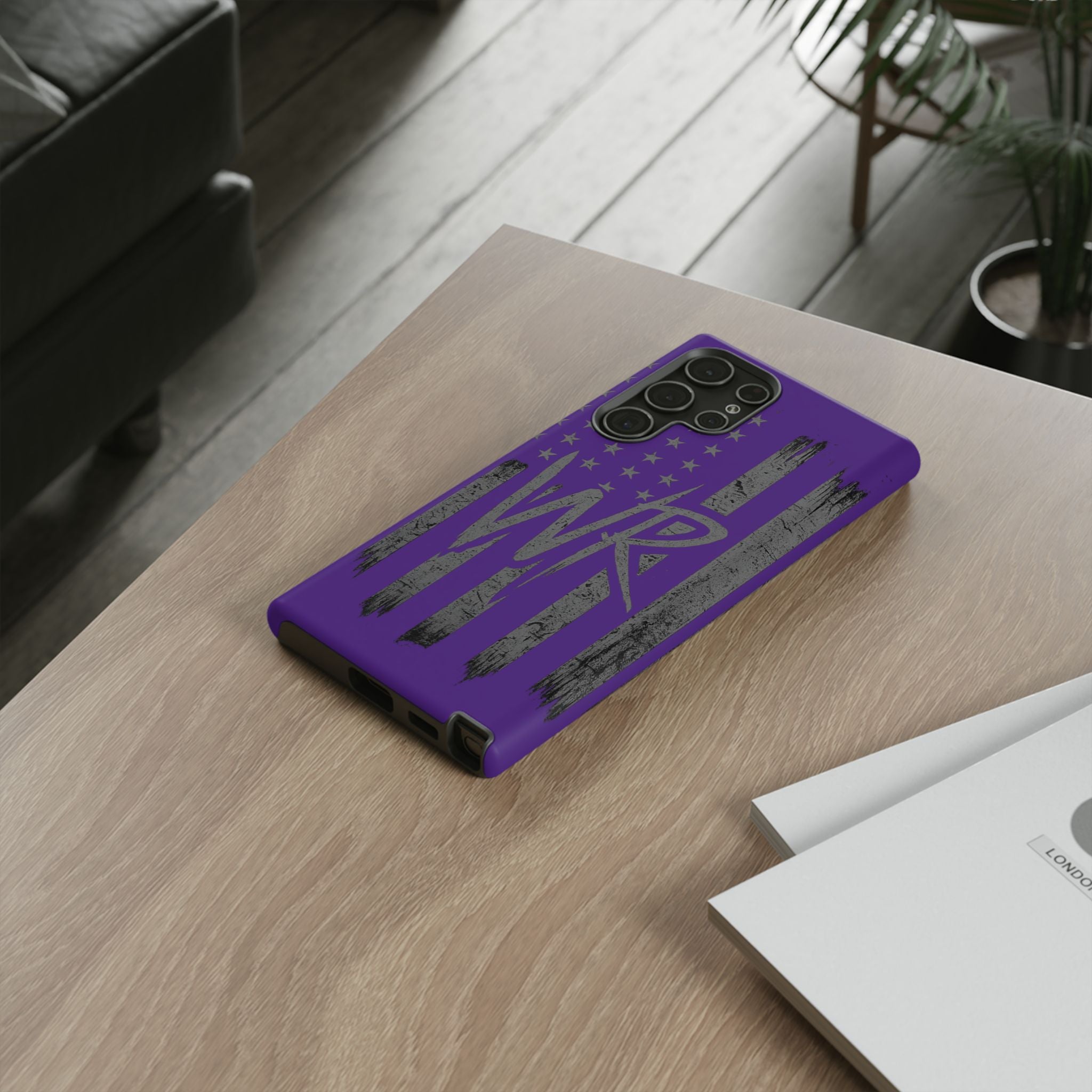 Purple 'WR' flag tough phone case by Printify, showcasing durable design and vibrant color.