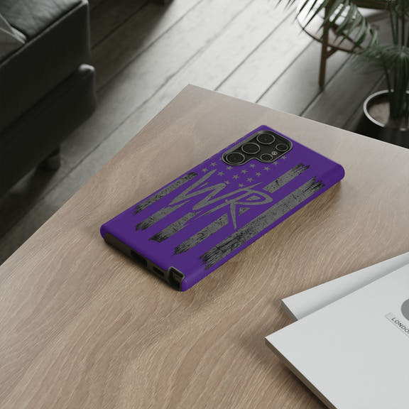 Purple 'WR' flag tough phone case by Printify, showcasing durable design and vibrant color.