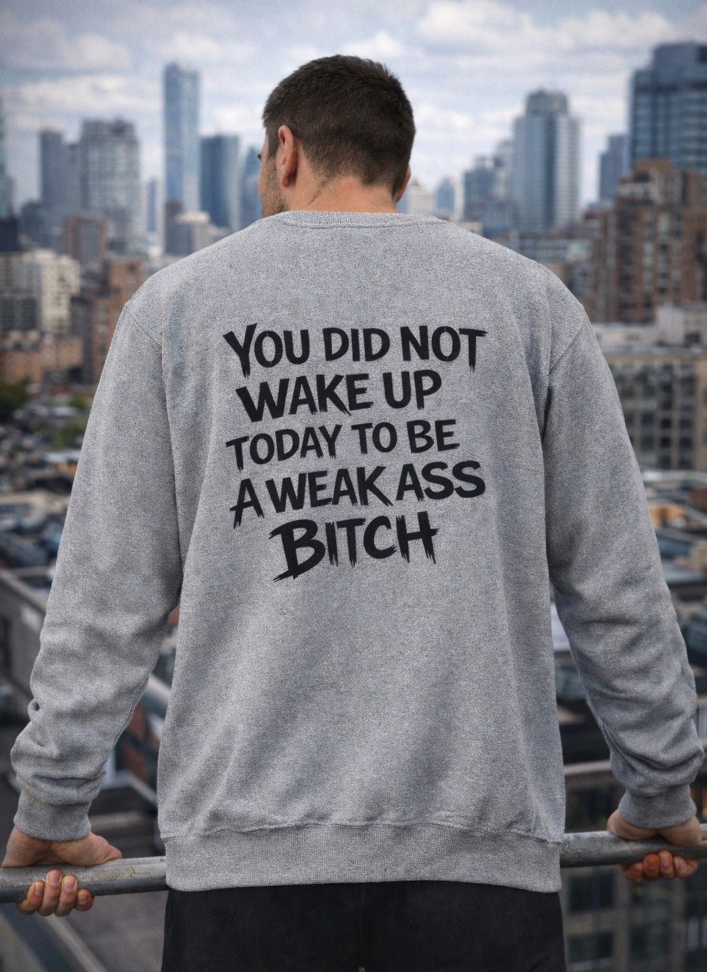 You Did Not Wake Up Today to Be a Weakass Bitch crewneck sweatshirt with bold distressed flag design and durable cotton-poly blend