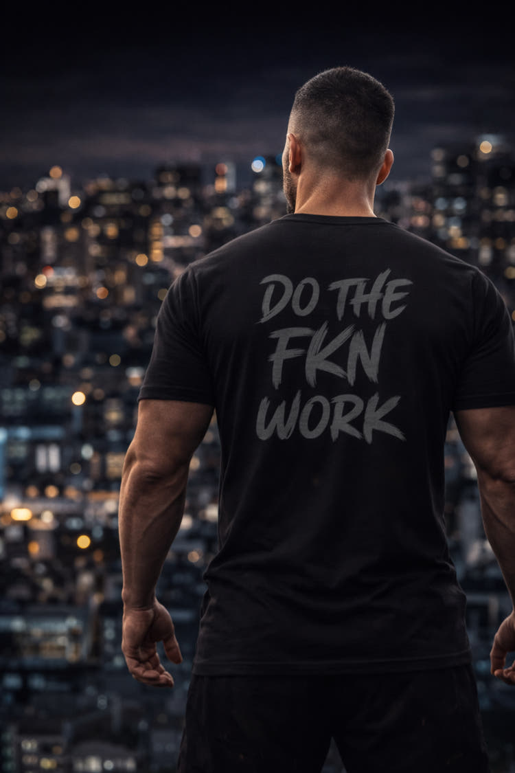 Soft crew tee with distressed American Flag Graphic and DO THE FKN WORK message