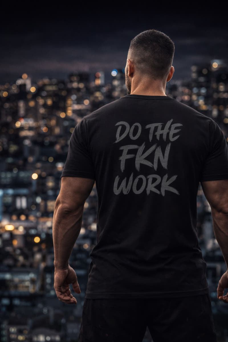 Soft crew tee with distressed American Flag Graphic and DO THE FKN WORK message