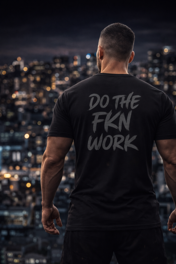 Soft crew tee with distressed American Flag Graphic and DO THE FKN WORK message