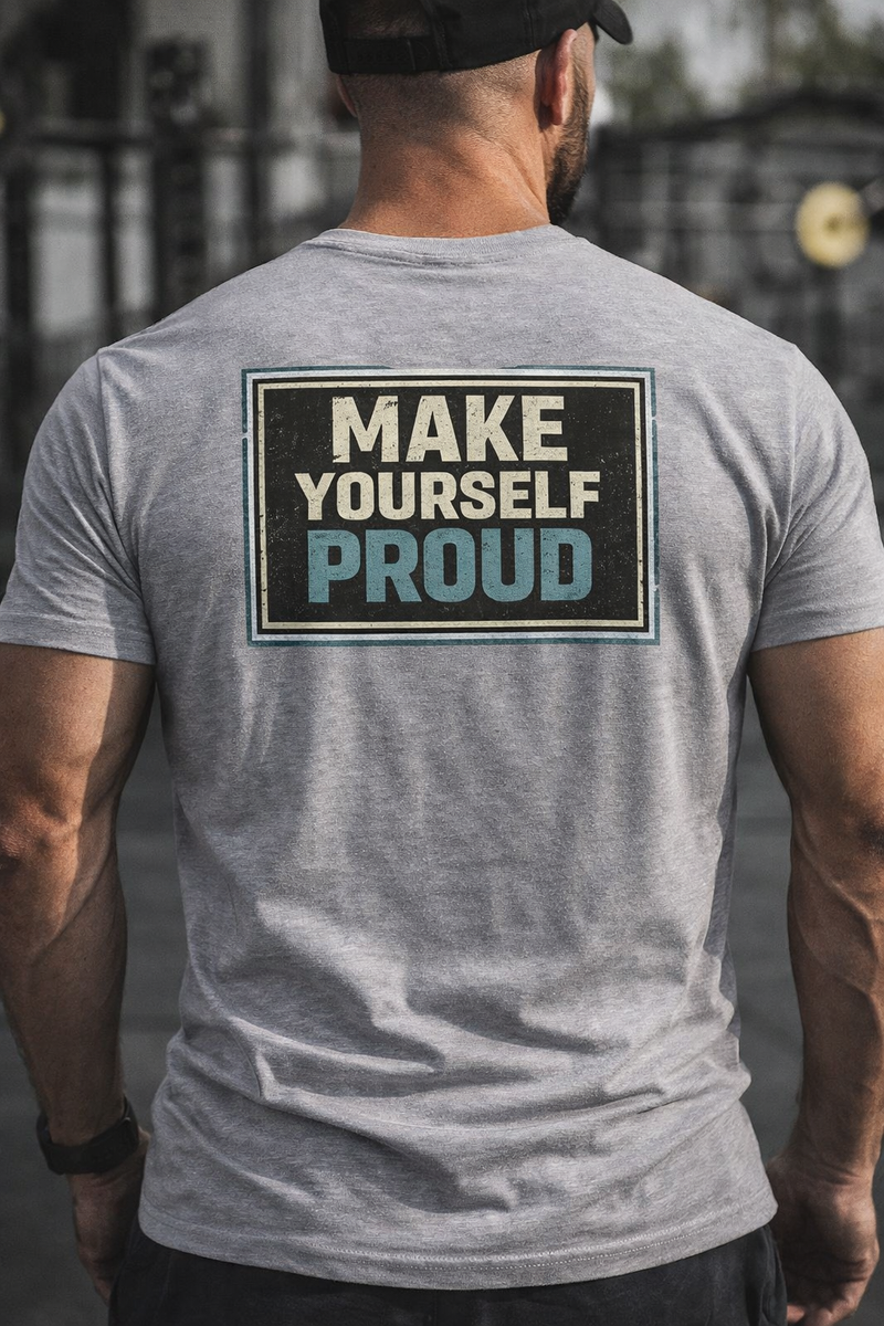 Make Yourself Proud Tee lightweight cotton crew neck motivational graphic t-shirt with bold back print