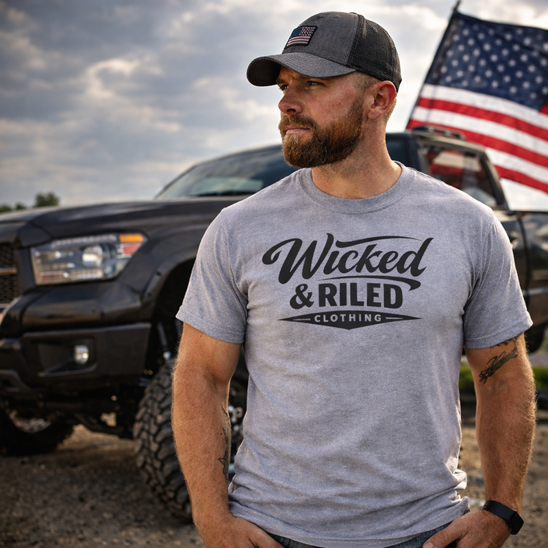 Wicked & Riled Retro Script Tee soft vintage crew neck t-shirt with retro script design