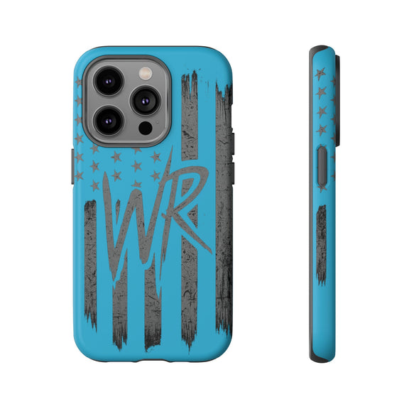 Patriotic blue 'WR' flag tough phone case by Printify with durable design and vibrant flag print.