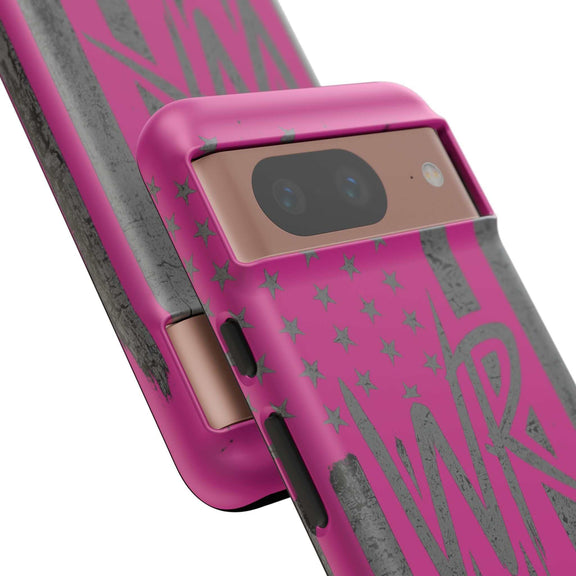Pink 'WR' Flag Tough Phone Case by Printify, featuring a durable design with a vibrant flag pattern.