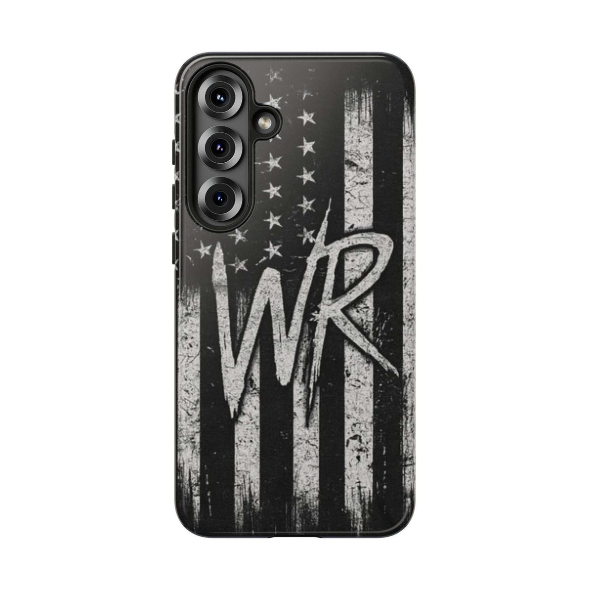 Distressed American flag design on a tough phone case featuring a monogram WR by Printify.