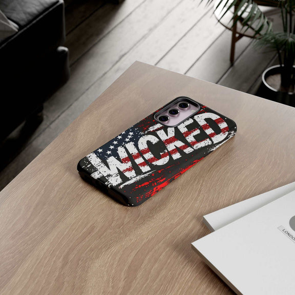 Distressed American flag phone case with "VETERAN" graphic by Printify, showcasing rugged patriotic design for protection.