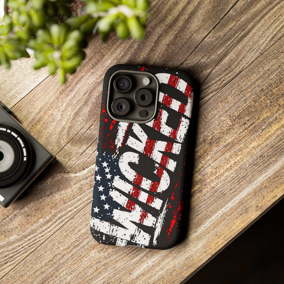 Distressed American flag phone case with "VETERAN" graphic by Printify, showcasing rugged patriotic design and protection.