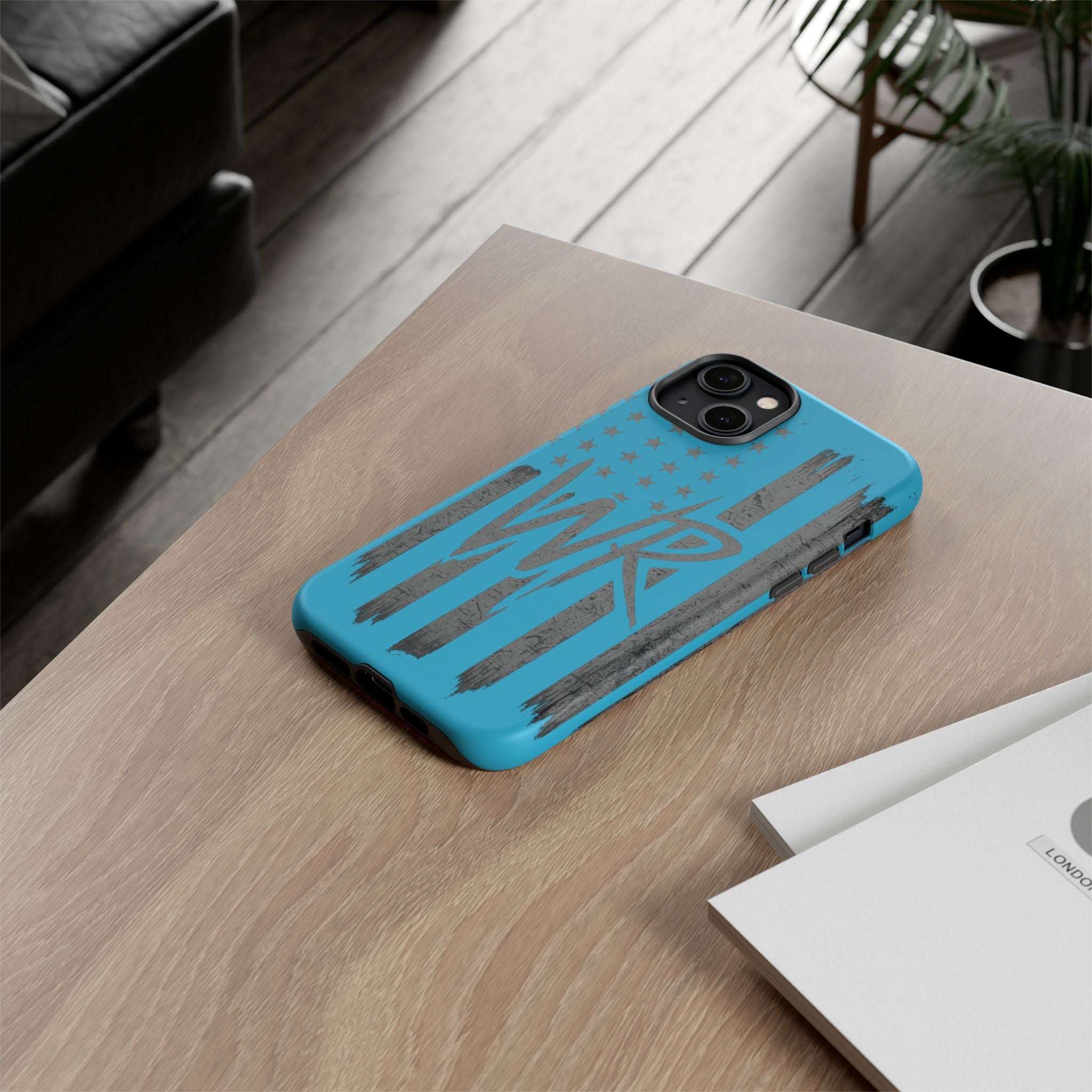 Patriotic blue 'WR' flag tough phone case by Printify with durable design and vibrant colors.