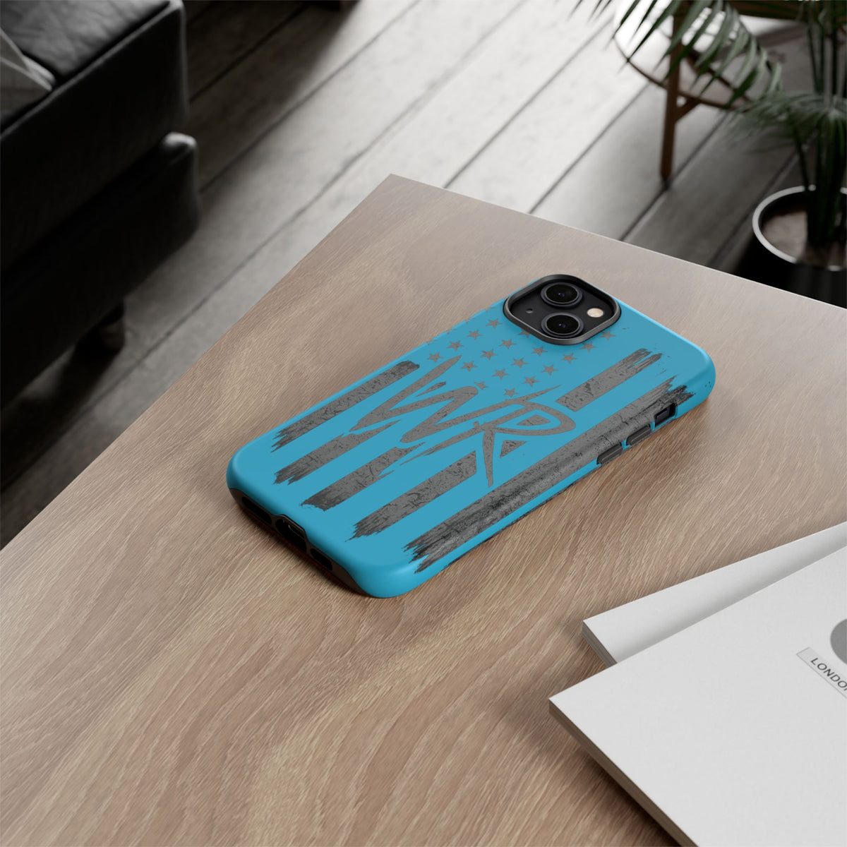 Patriotic blue 'WR' flag tough phone case by Printify with durable design and vibrant colors.