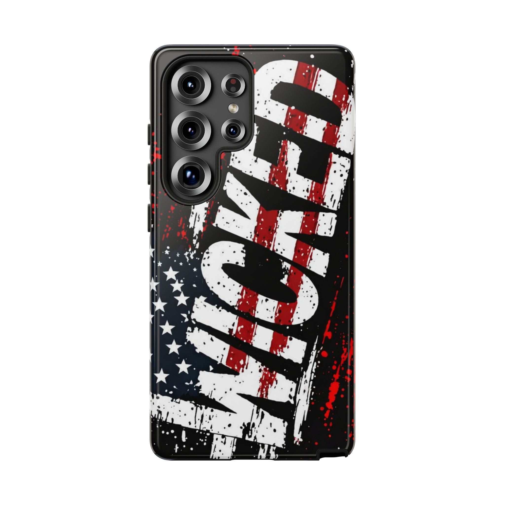 Distressed American flag phone case with "VETERAN" graphic, showcasing rugged design for patriotic protection by Printify.