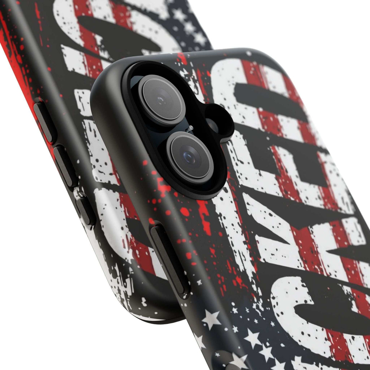 Distressed American Flag phone case with "VETERAN" graphic by Printify, showcasing rugged patriotic design and protection.