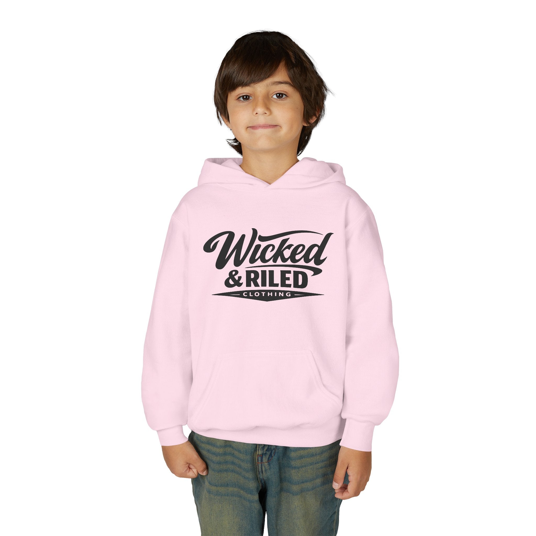 Youth Hoodie Distressed American Flag with 'WR' Front & 'Fear Face Everything And Rise' Motivational Back - Wicked & Riled Clothing