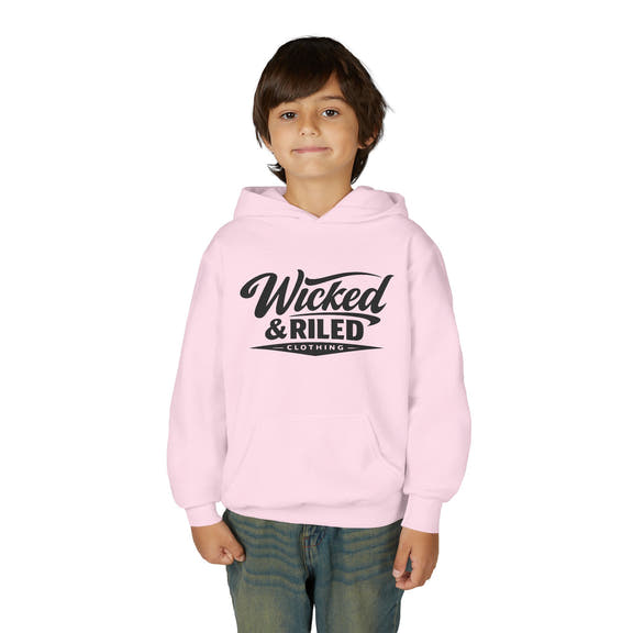 Youth Hoodie Distressed American Flag with 'WR' Front & 'Fear Face Everything And Rise' Motivational Back - Wicked & Riled Clothing
