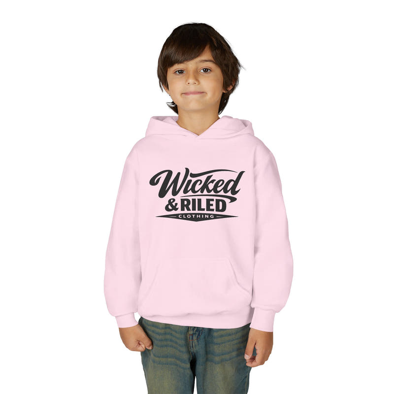 Youth Hoodie Distressed American Flag with 'WR' Front & 'Fear Face Everything And Rise' Motivational Back - Wicked & Riled Clothing