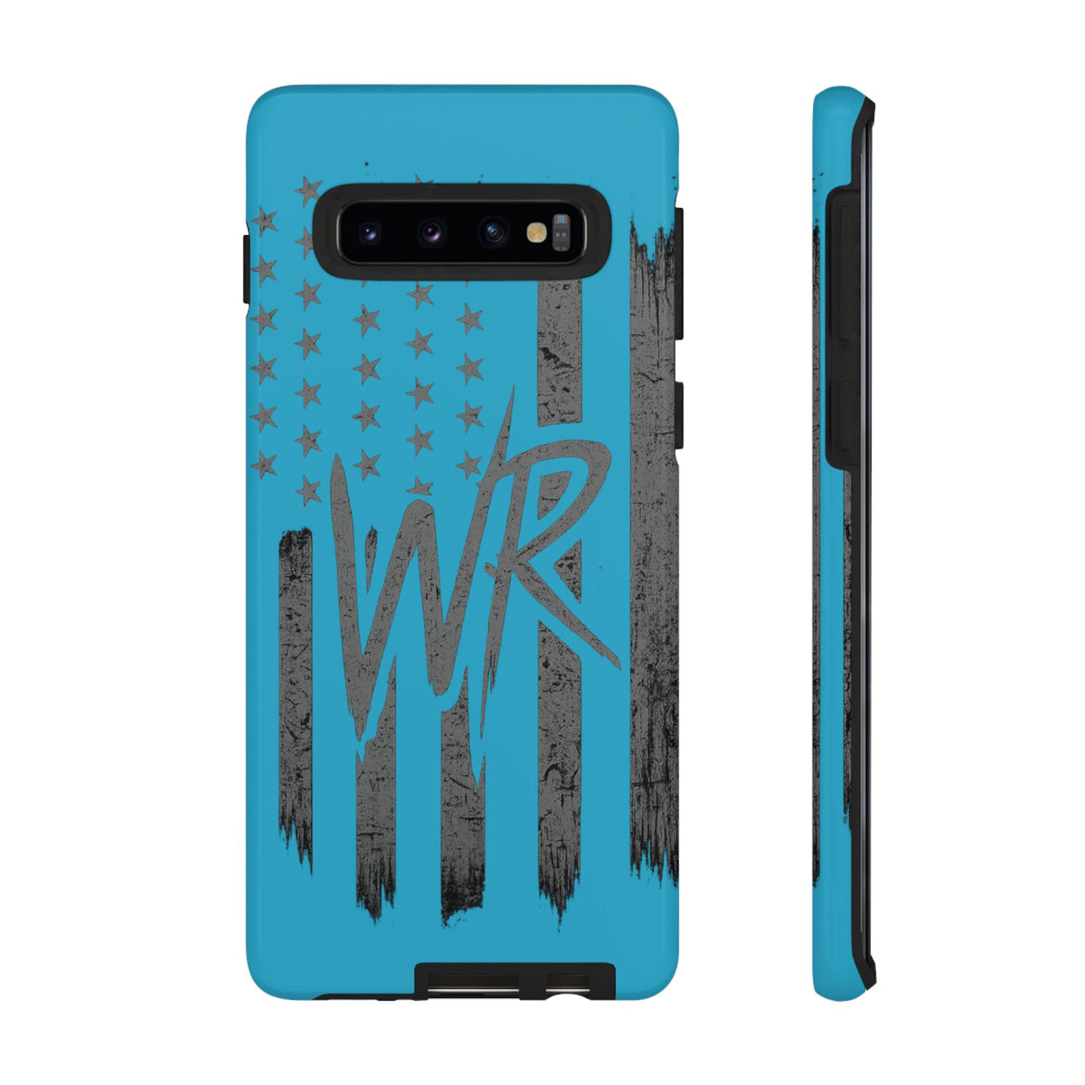 Patriotic blue 'WR' flag phone case by Printify with durable design and vibrant colors for protection and style.