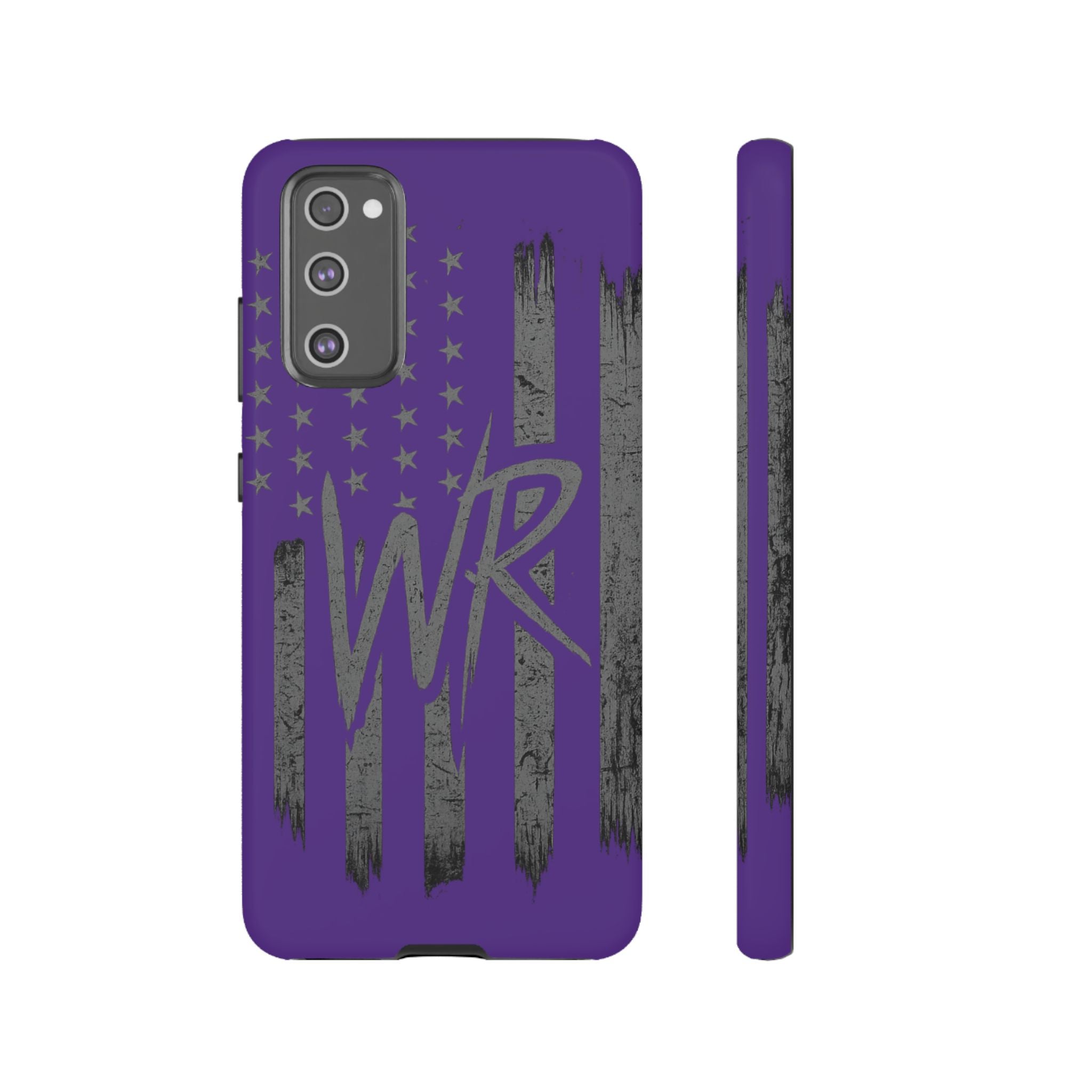 Purple 'WR' Flag Tough Phone Case by Printify featuring a durable design and vibrant colors for smartphone protection.