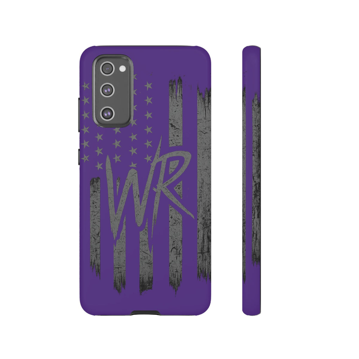 Purple 'WR' Flag Tough Phone Case by Printify featuring a durable design and vibrant colors for smartphone protection.