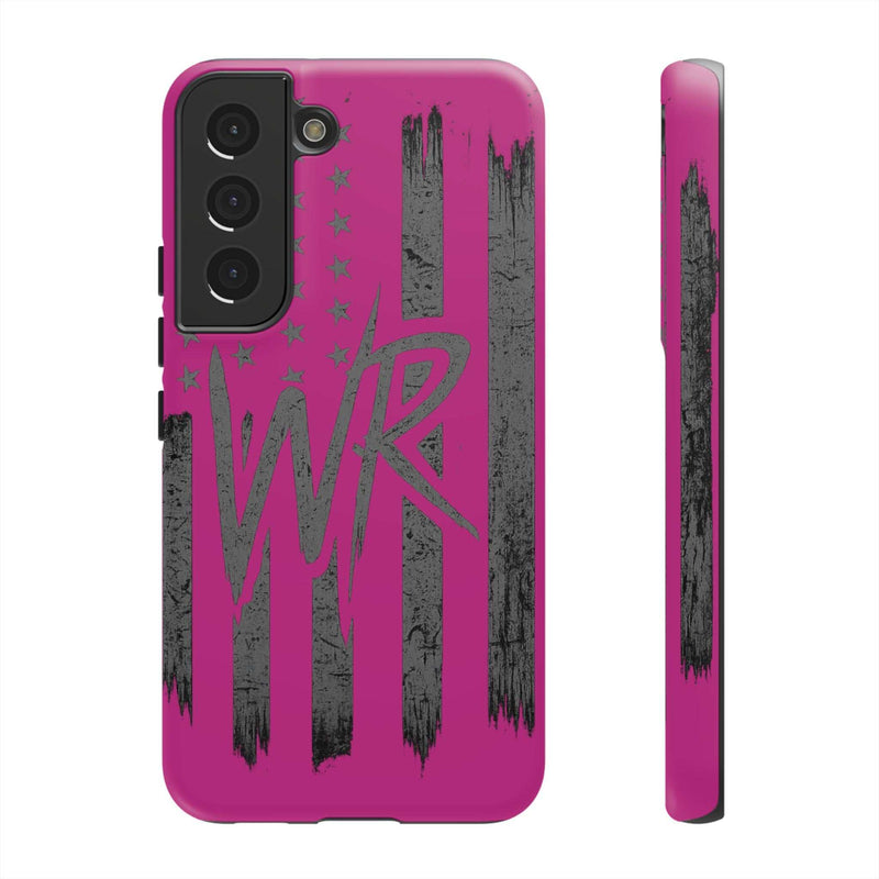 Pink 'WR' Flag Tough Phone Case by Printify, featuring a vibrant flag design and durable construction for protection.