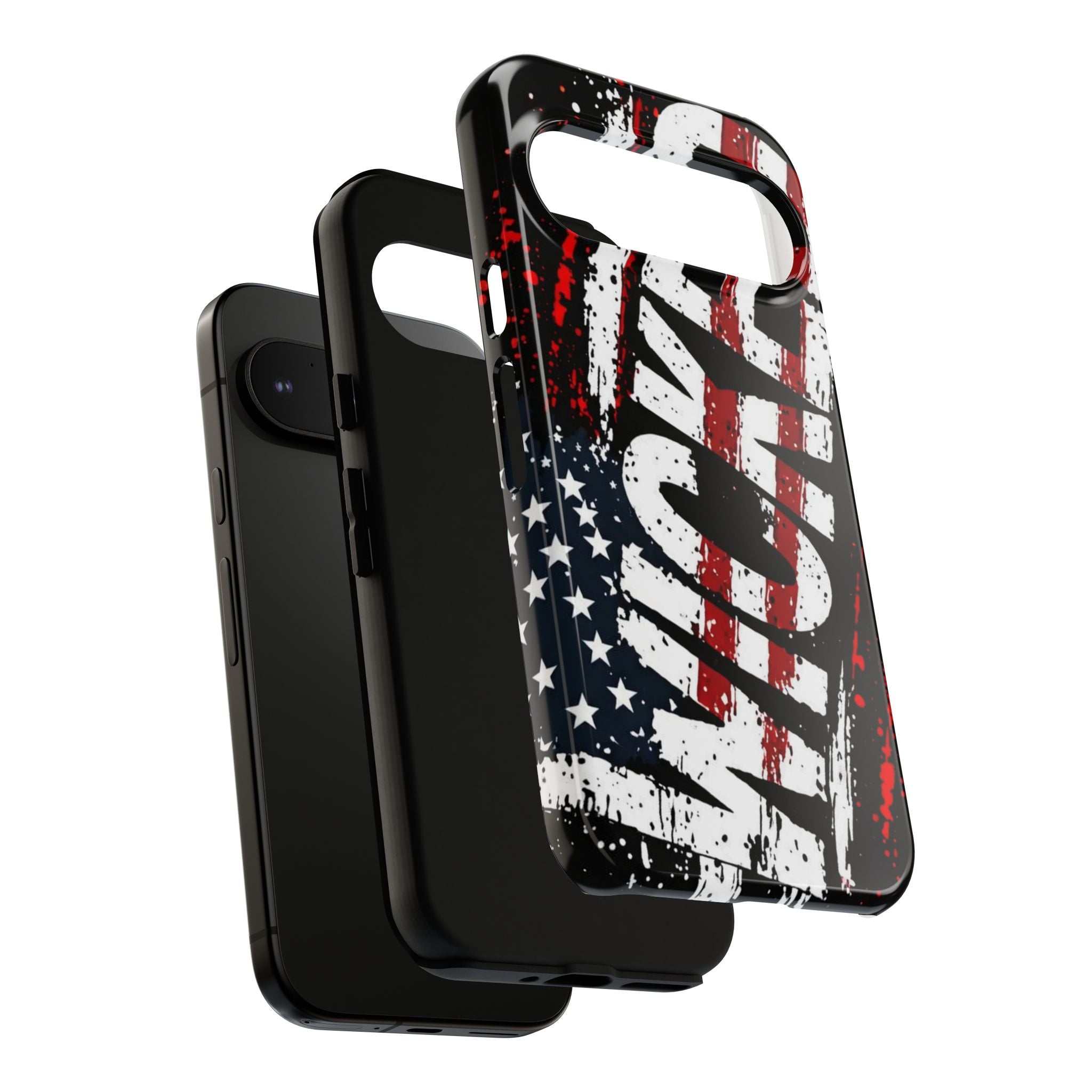 Distressed American flag phone case with "VETERAN" graphic by Printify, showcasing rugged patriotic protection design.