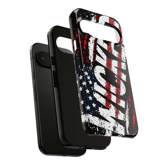 Distressed American flag phone case with "VETERAN" graphic by Printify, showcasing rugged patriotic protection design.