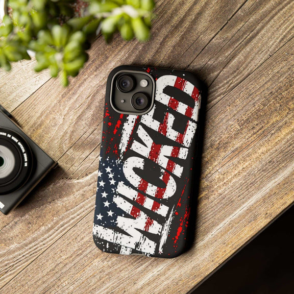 Distressed American flag phone case with "VETERAN" graphic by Printify, showcasing rugged patriotic design.