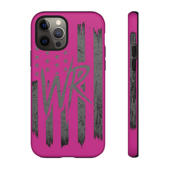 Pink 'WR' Flag Tough Phone Case by Printify with rugged design and vibrant flag graphic for enhanced protection.