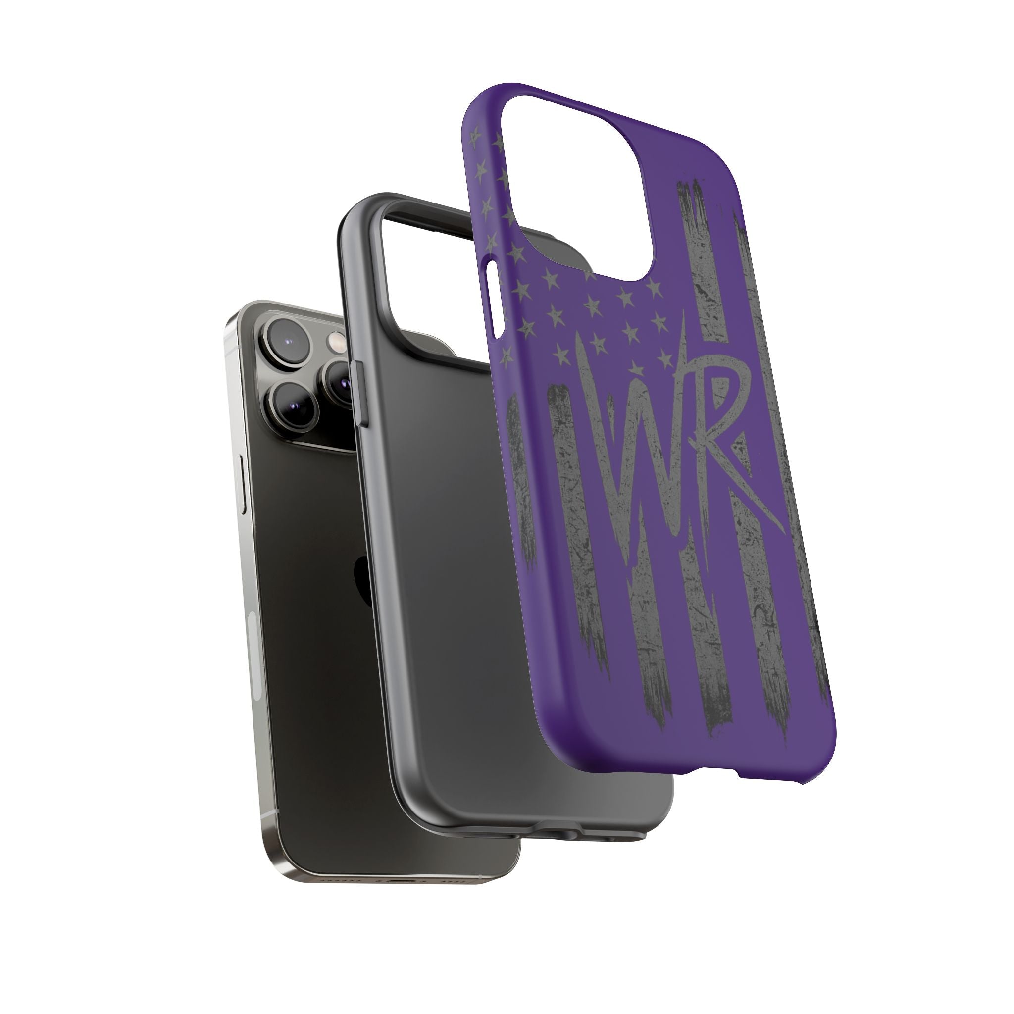 Purple 'WR' flag tough phone case by Printify, showcasing a durable design with vibrant colors and precise cutouts.