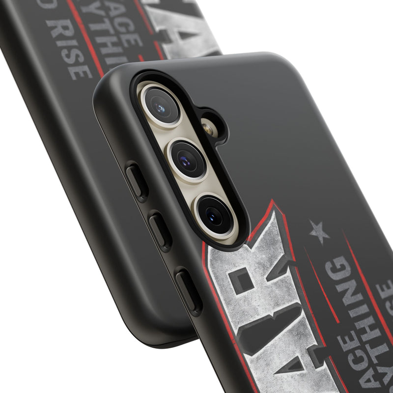 Fear phone case by Printify featuring motivational design with "Face Everything and Rise" text on a sleek background.