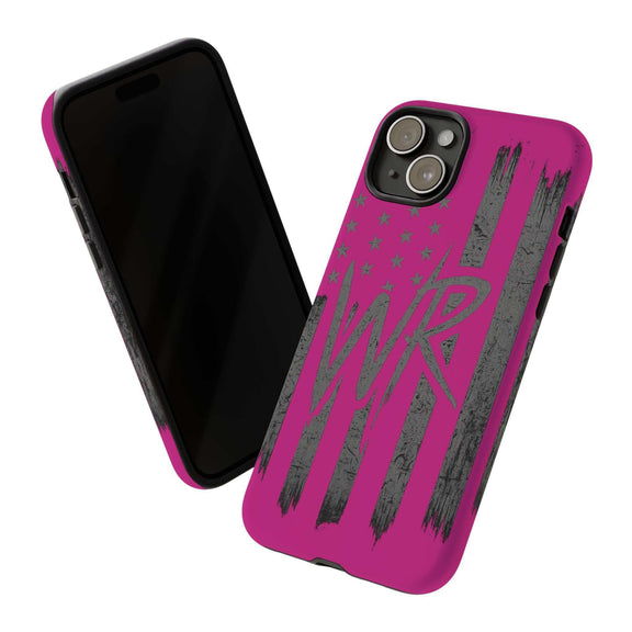 Pink 'WR' Flag Tough Phone Case by Printify with durable design and vibrant flag pattern.
