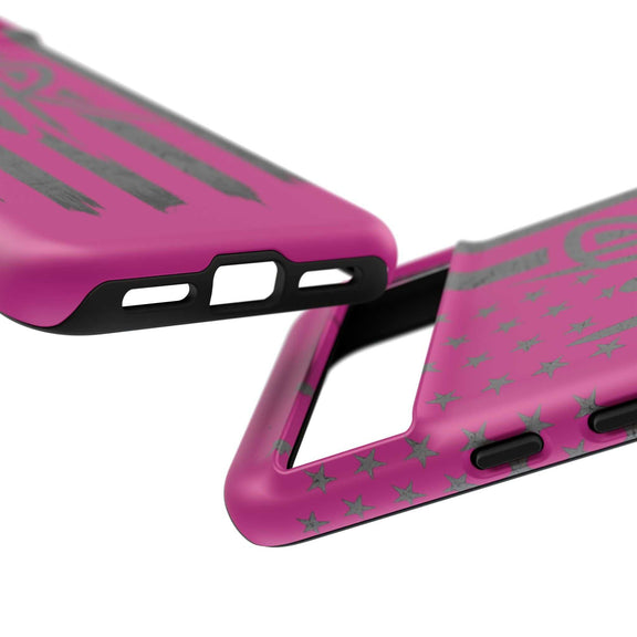 Pink 'WR' Flag Tough Phone Case by Printify with a durable design and vibrant flag graphic.