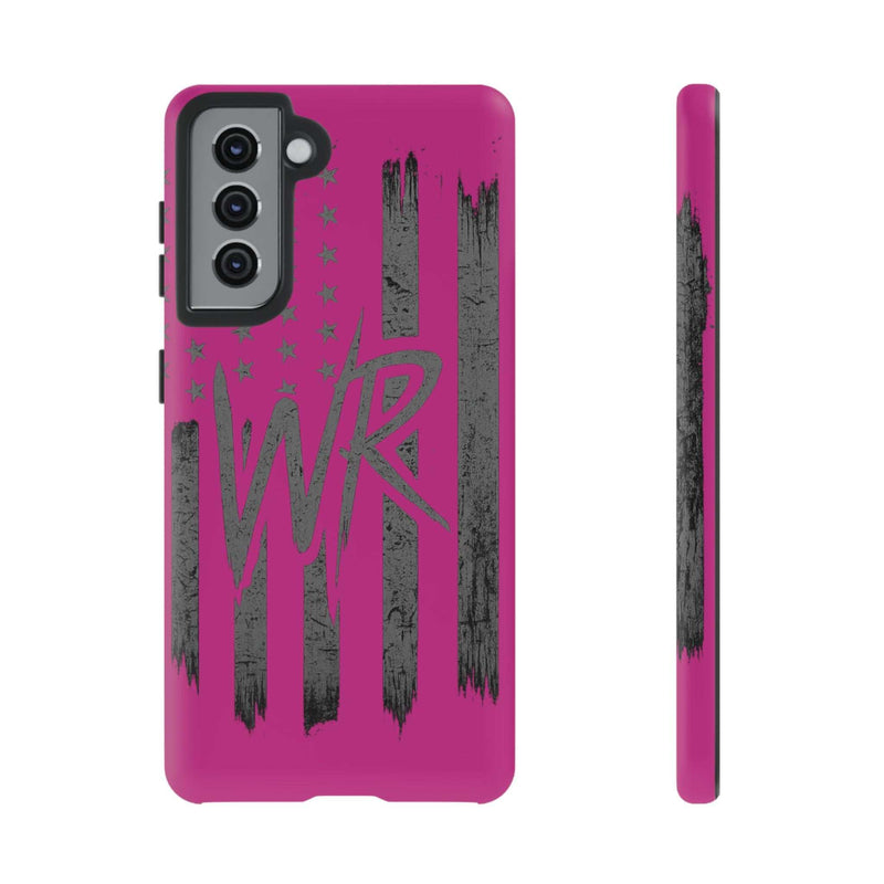 Pink 'WR' Flag Tough Phone Case by Printify featuring durable design and vibrant flag graphic on a protective shell.