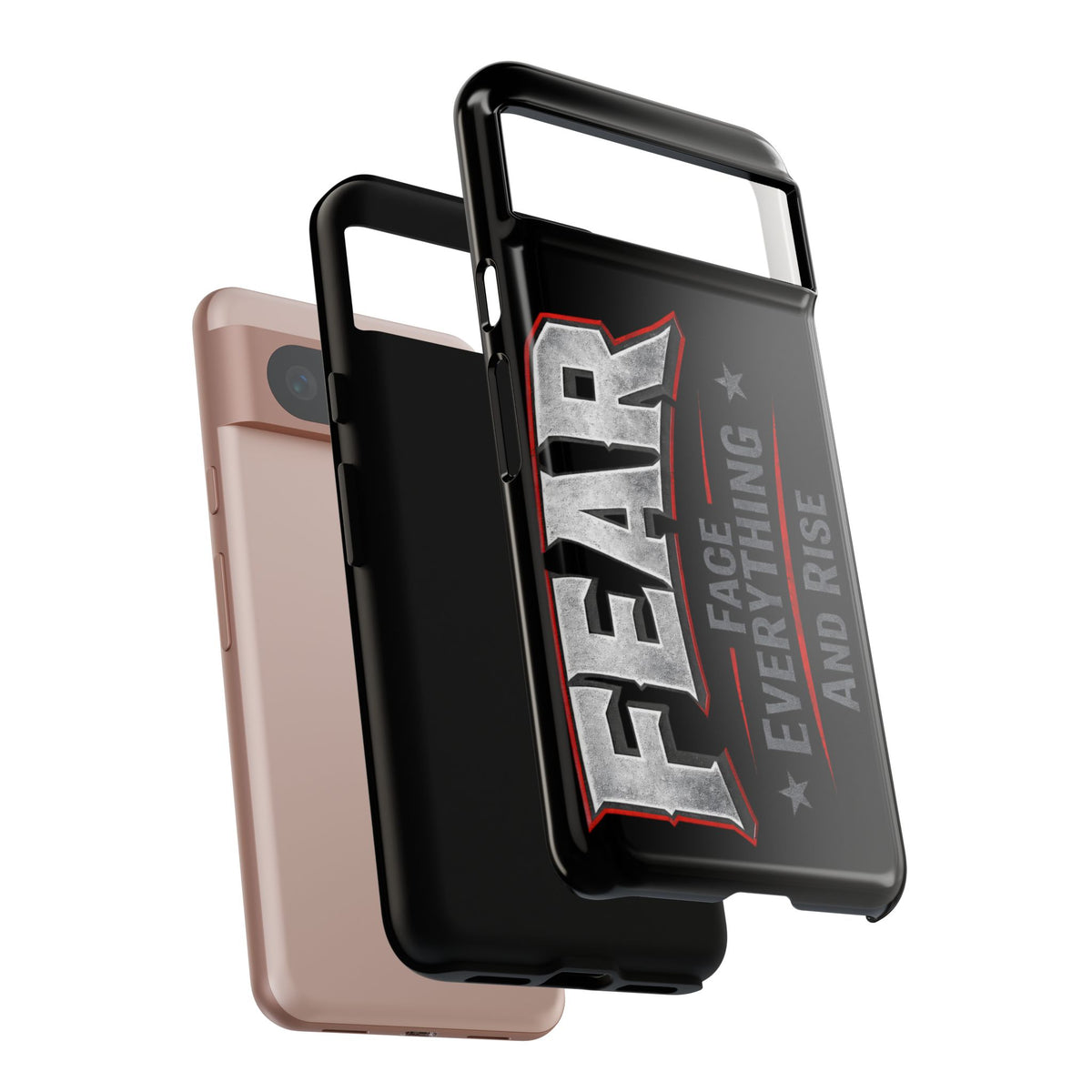 Fear Face Everything and Rise phone case by Printify featuring a motivational design on a sleek protective cover.