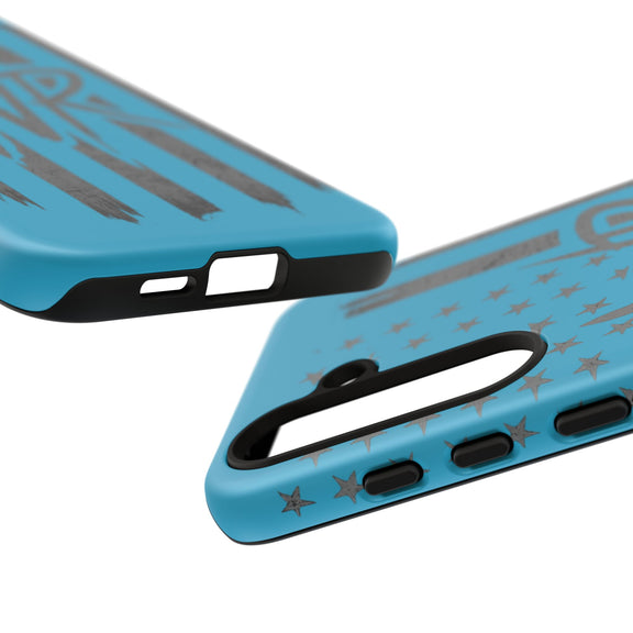 Patriotic blue 'WR' flag tough phone case by Printify, showcasing durable design and vibrant flag graphics.