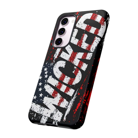 Distressed American flag phone case with "VETERAN" graphic, showcasing rugged patriotic design by Printify.