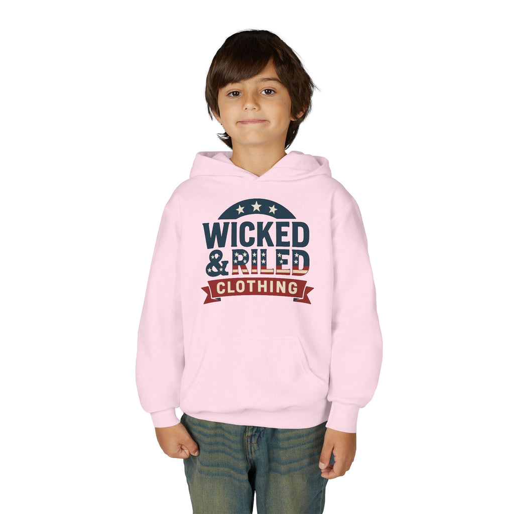 Wicked & Riled Youth Hoodie Patriotic Vintage Logo Sweatshirt