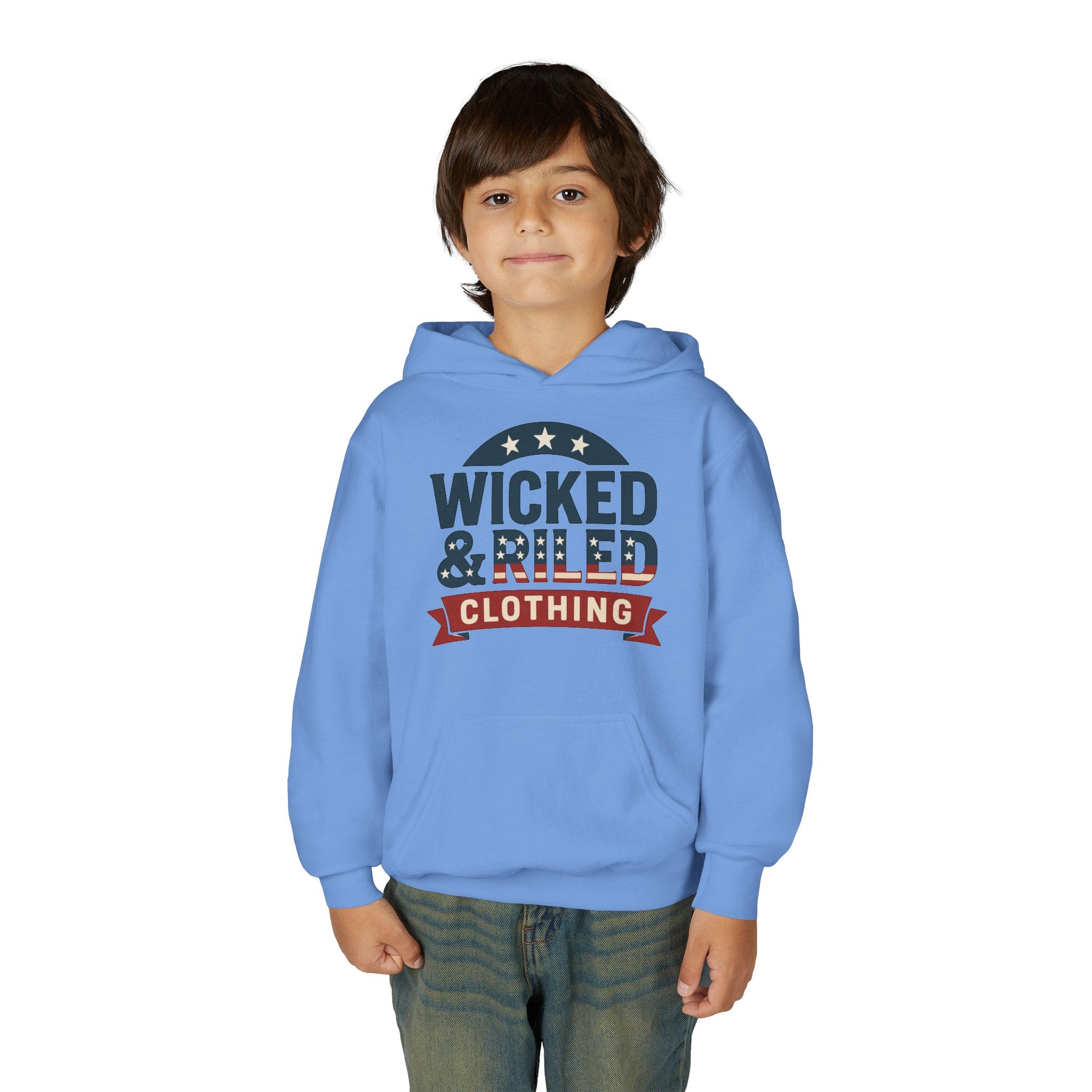 Wicked & Riled Youth Hoodie Patriotic Vintage Logo Sweatshirt