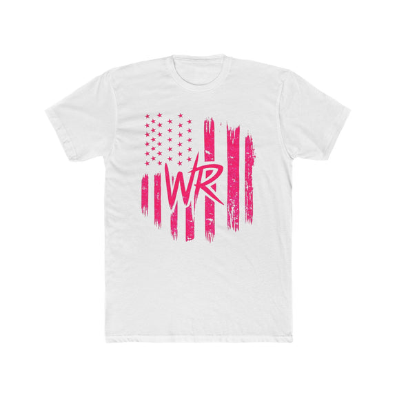 Pink Brushstroke American Flag T‑Shirt  W.R. Monogram Patriotic Tee - Wicked & Riled Clothing