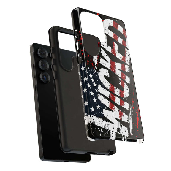 Distressed American flag phone case with "VETERAN" graphic, rugged design for patriotic protection, by Printify.
