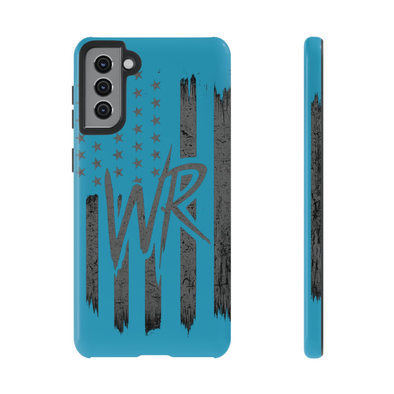 Patriotic blue 'WR' flag tough phone case by Printify, featuring durable protection and vibrant flag design.
