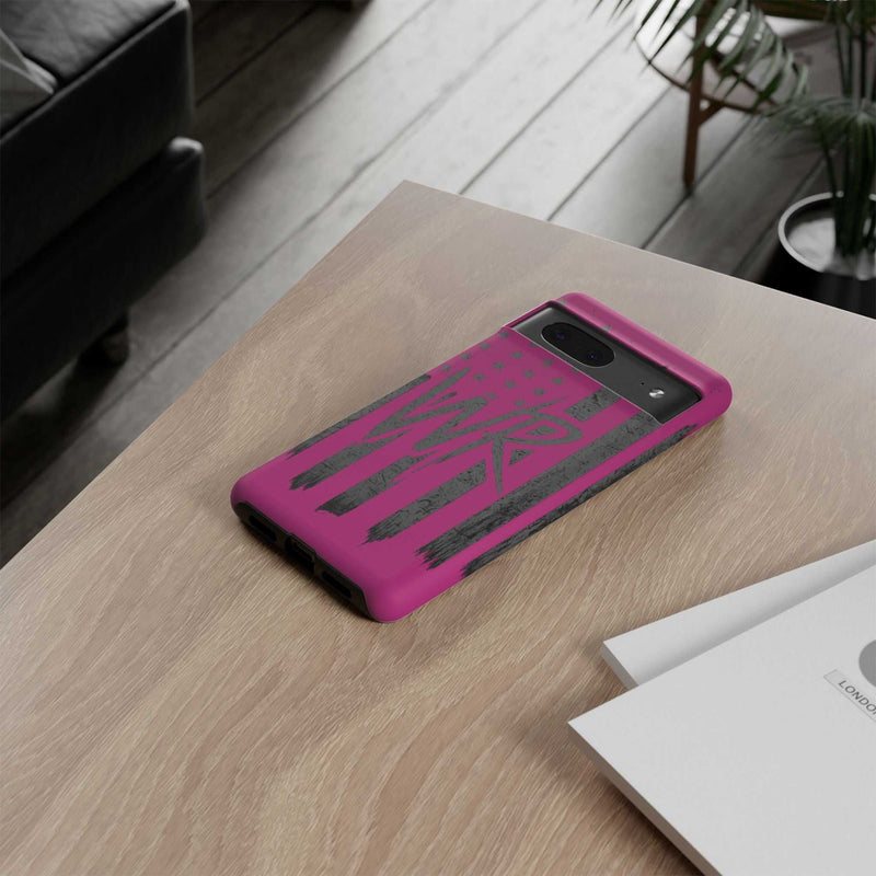 Pink 'WR' Flag Tough Phone Case by Printify featuring a durable design and vibrant flag print.