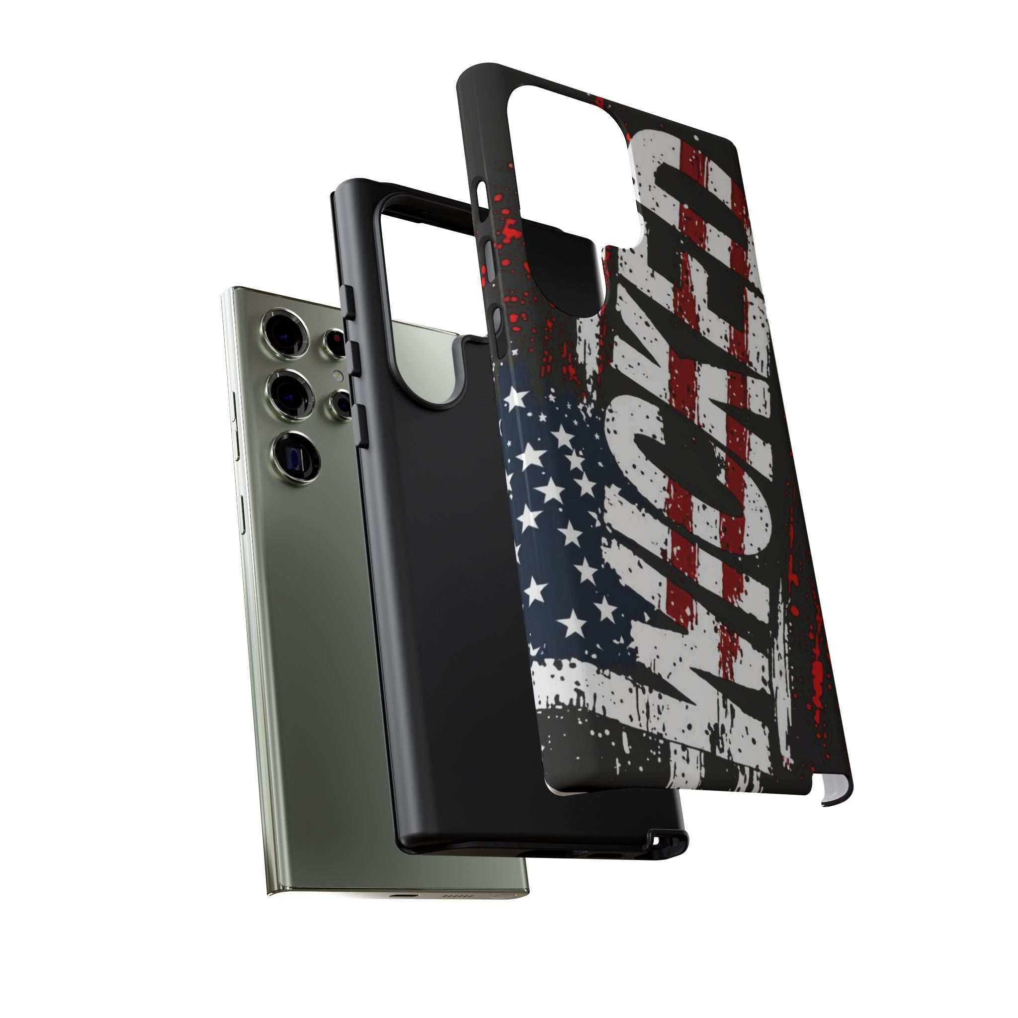 Distressed American flag phone case with "VETERAN" graphic by Printify, showcasing rugged patriotic design.