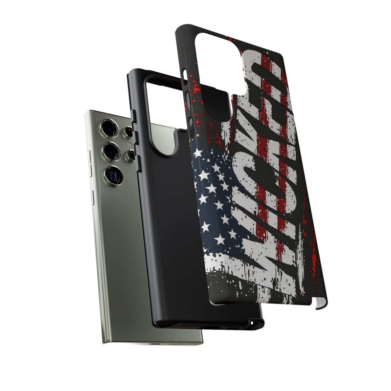 Distressed American flag phone case with "VETERAN" graphic by Printify, showcasing rugged patriotic design.