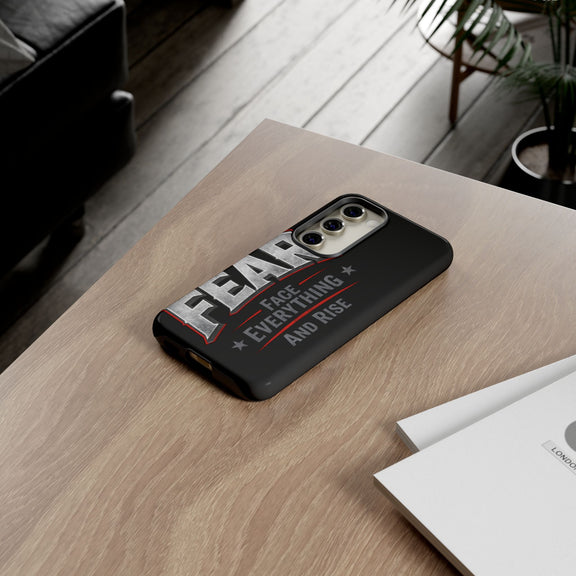 Fear Face Everything and Rise phone case by Printify featuring a bold graphic design and durable material.