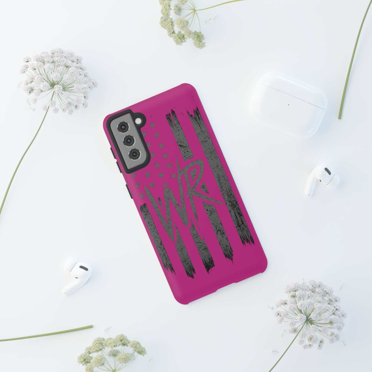 Pink 'WR' Flag Tough Phone Case by Printify, featuring durable protection and a vibrant flag design.